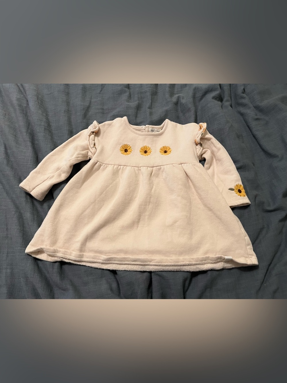 Rabbit + Bear Organic Cotton Girls 24 Months Beige Sunflower Embroidered Dress